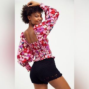 Free People Ariana Smocked Floral Top in Party Combo XS